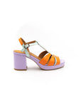 ArboHeeled sandals in violet, orange and aqua green.