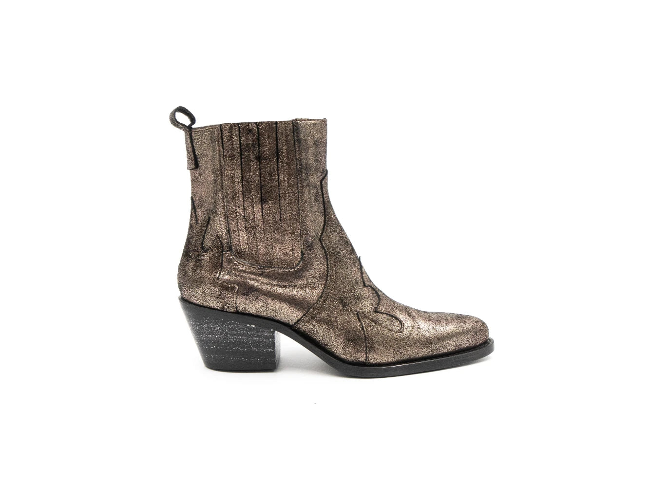 Metallic bronze boot on a white background