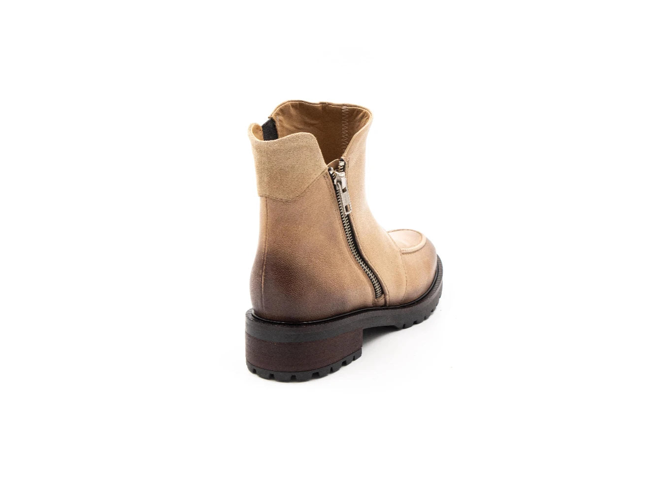 Beige boot with a zipper on a white background