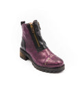 Purple leather boot with a zipper on a white background