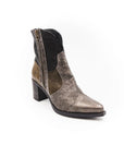 Brown ankle boot with black interior on a white background