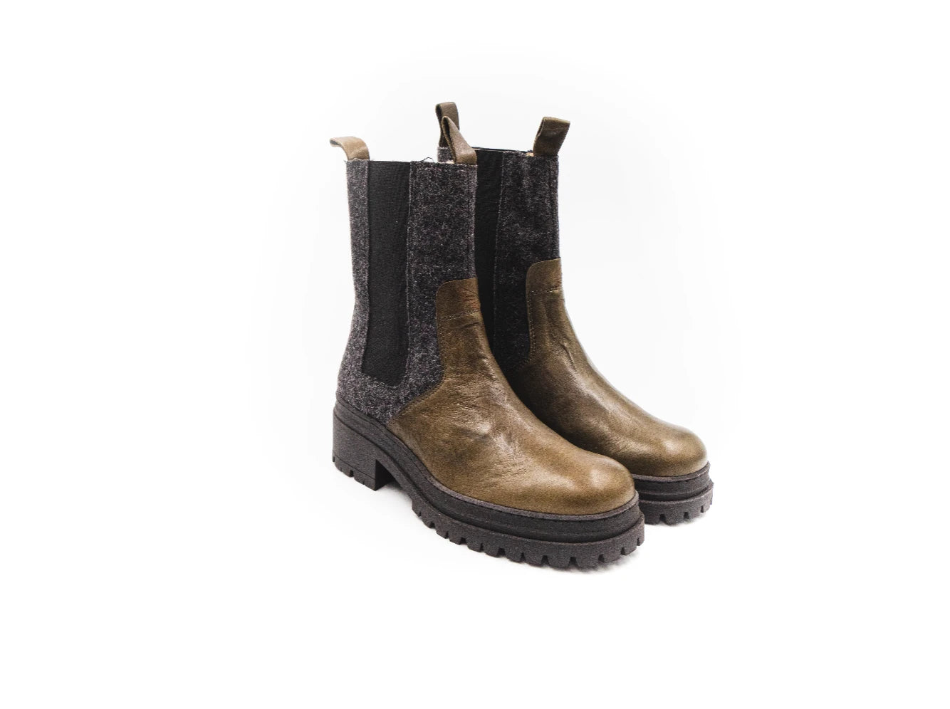 Pair of brown Chelsea boots on a white background