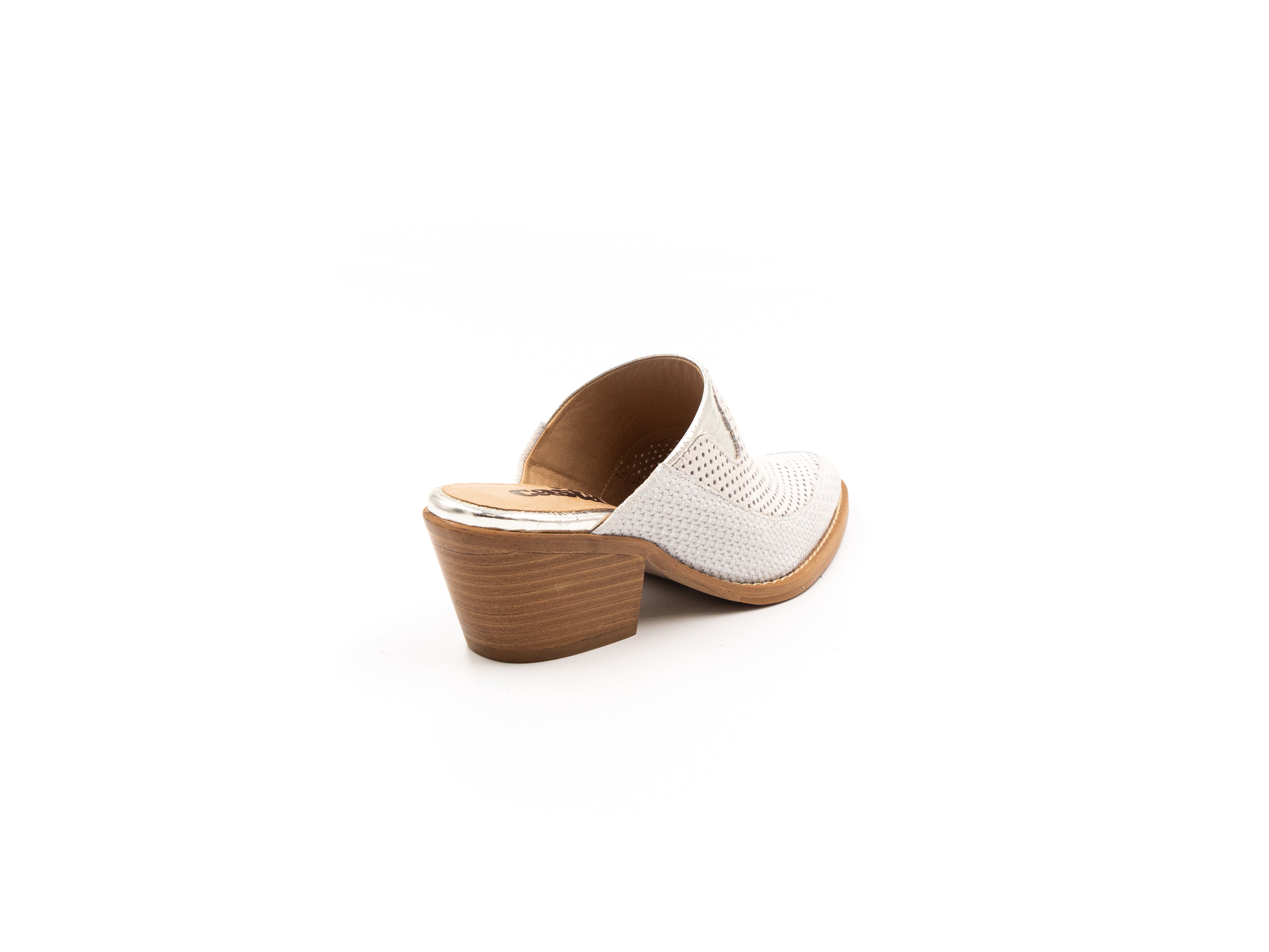 Perforated mules in white.