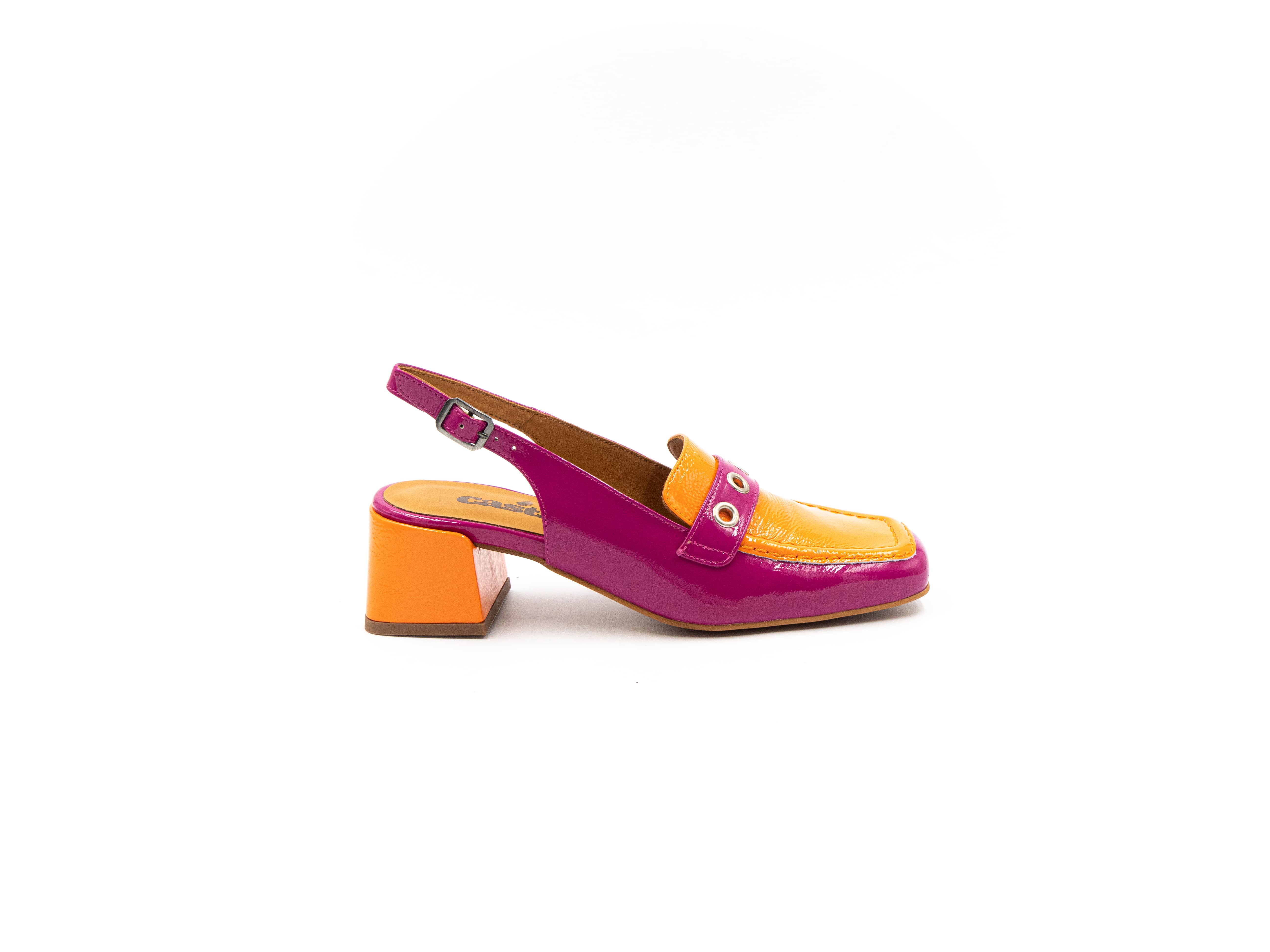 Summer loafers in shades of orange and pink.