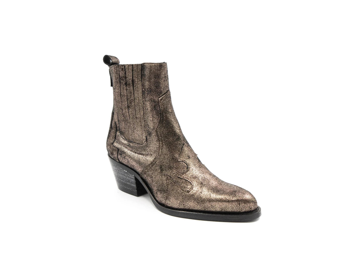 Metallic bronze boot on a white background
