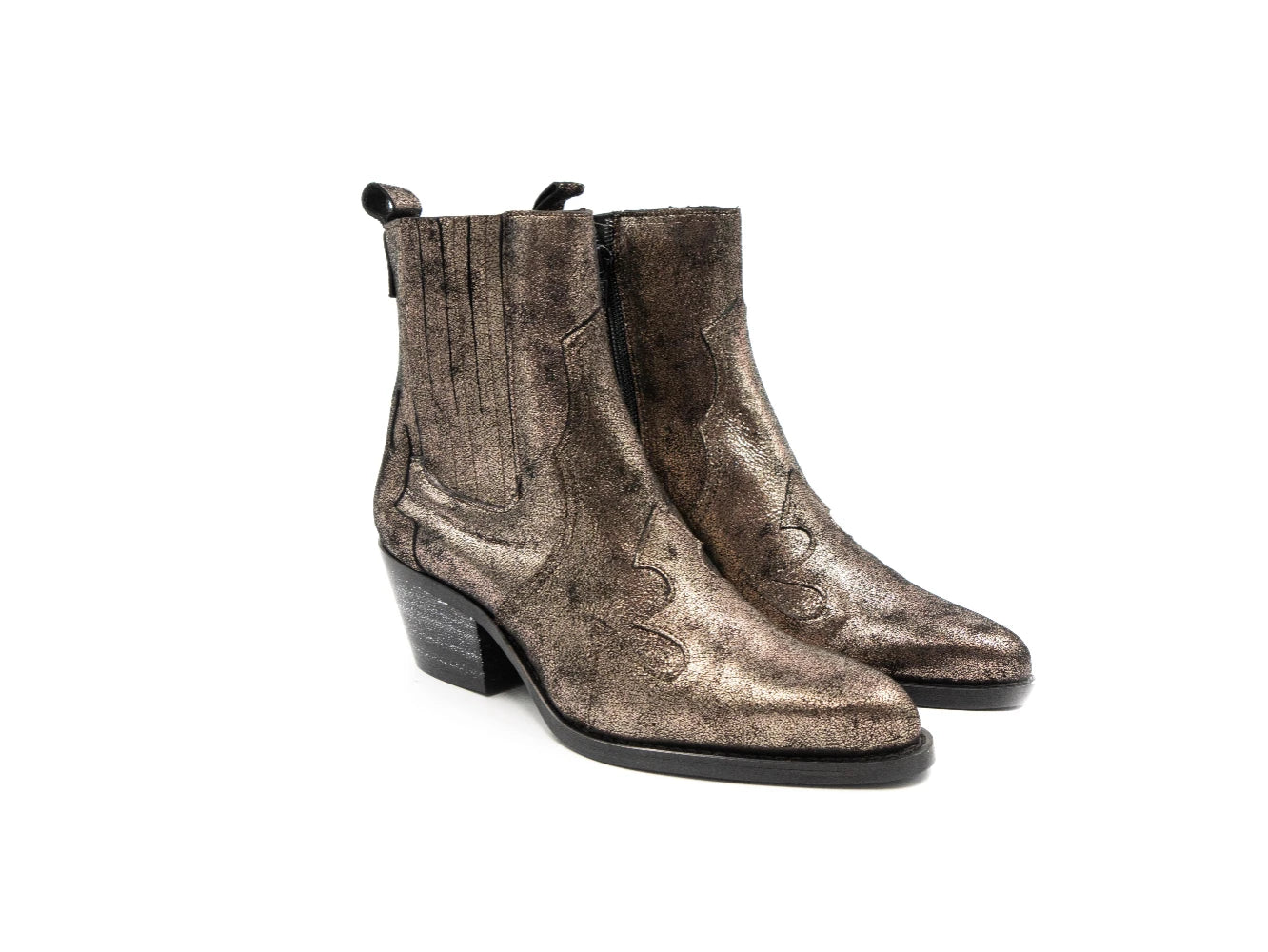 Metallic bronze boot on a white background