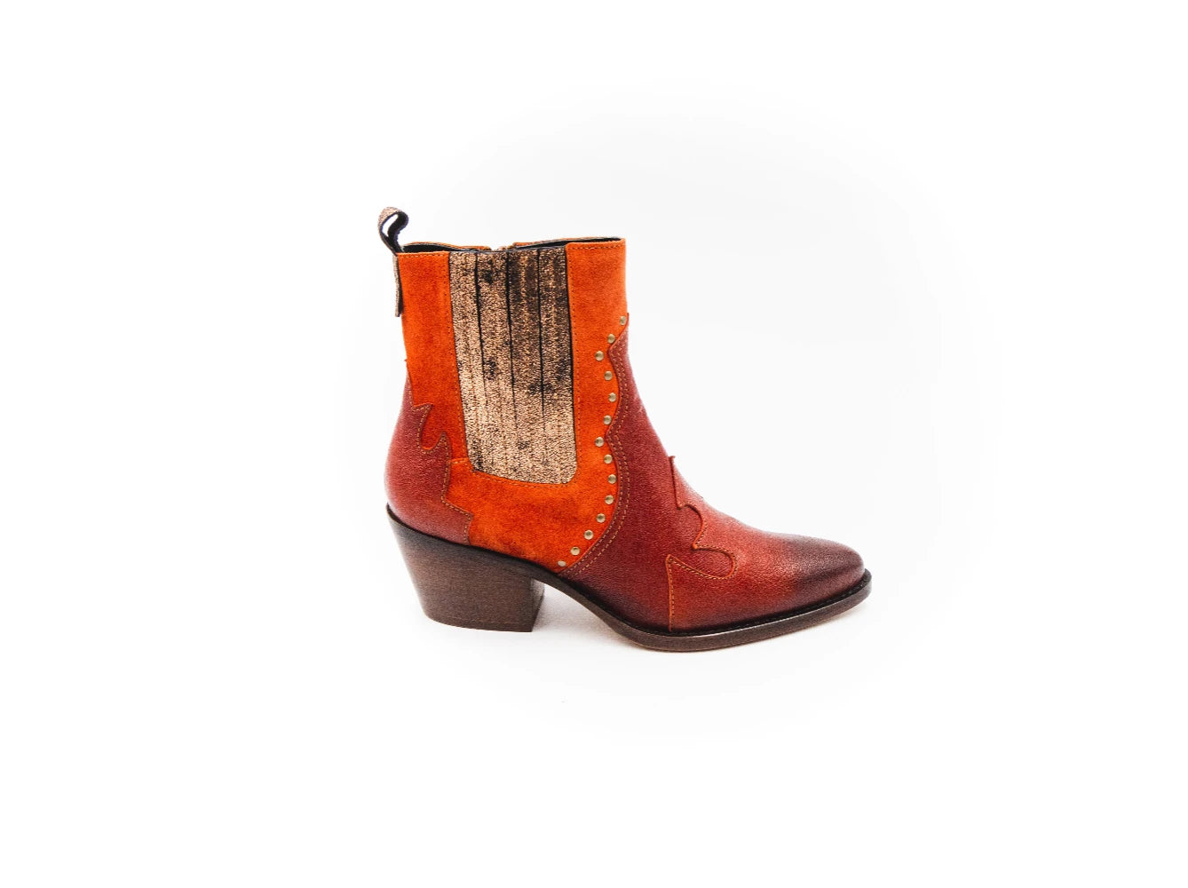 Boot with orange side panel on a white background