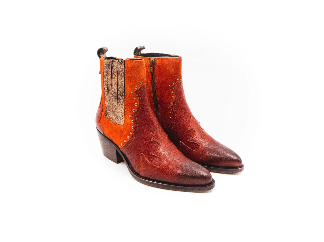 Boot with orange side panel on a white background