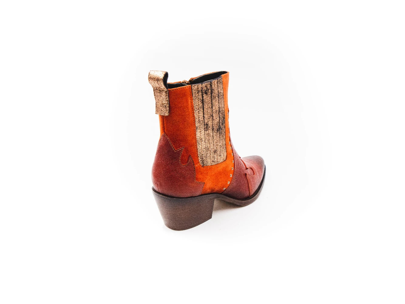 Boot with orange side panel on a white background