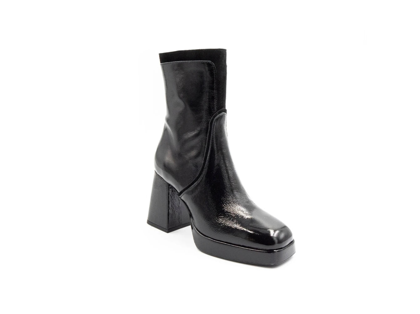 Black leather boot on a white background