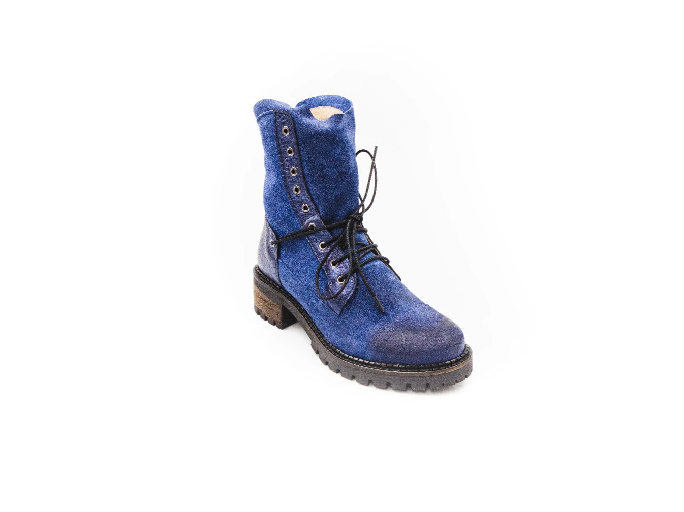 Blue suede boot on a white background