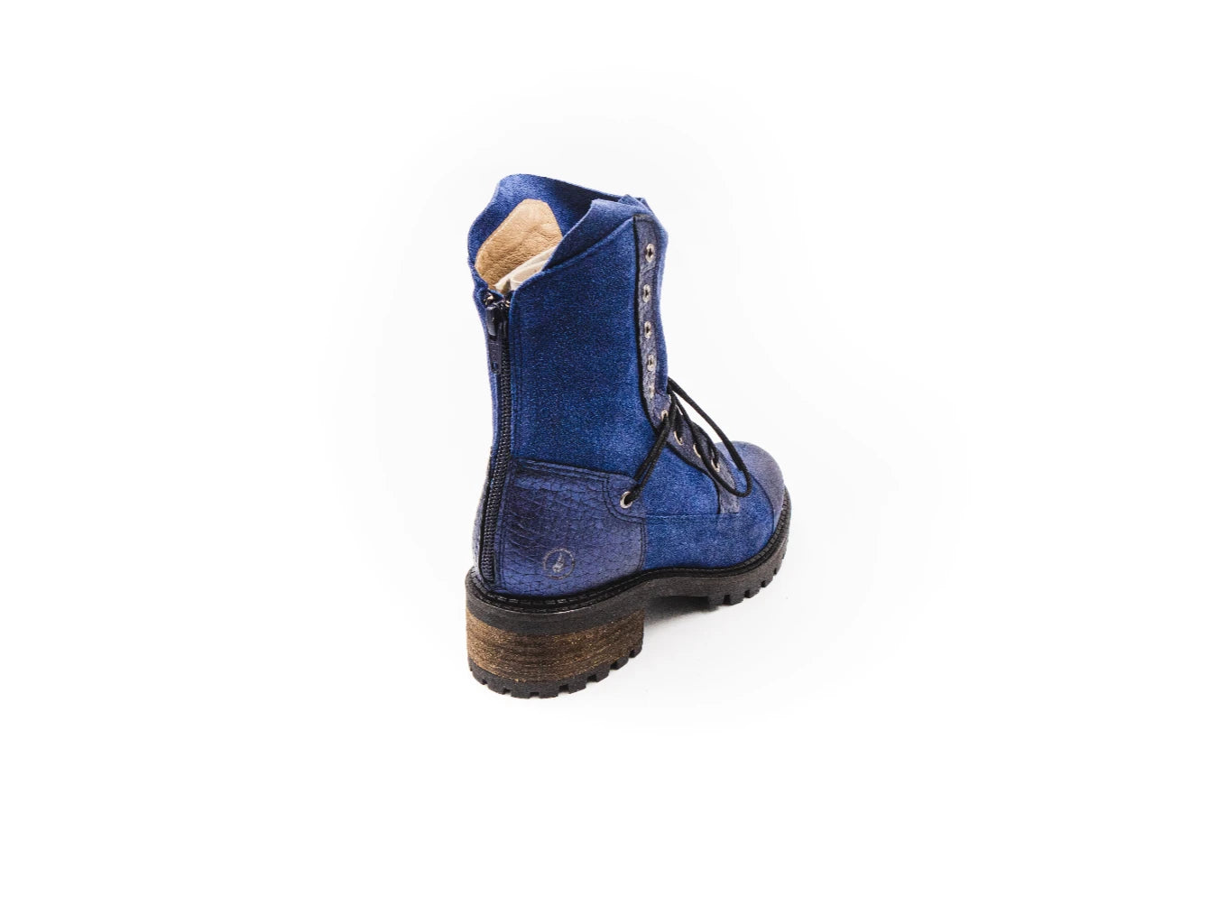 Blue suede boot on a white background