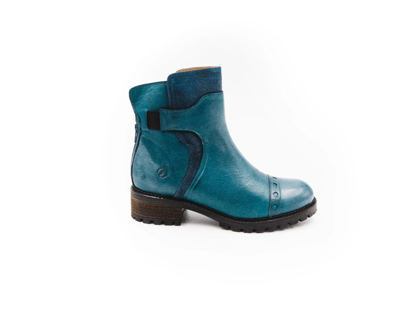 Blue ankle boot on a white background
