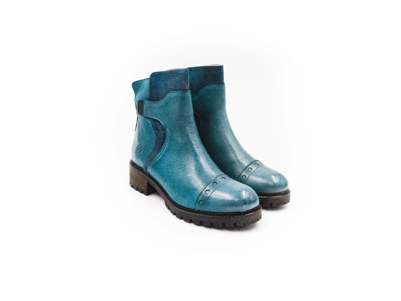 Pair of blue rain boots on a white background