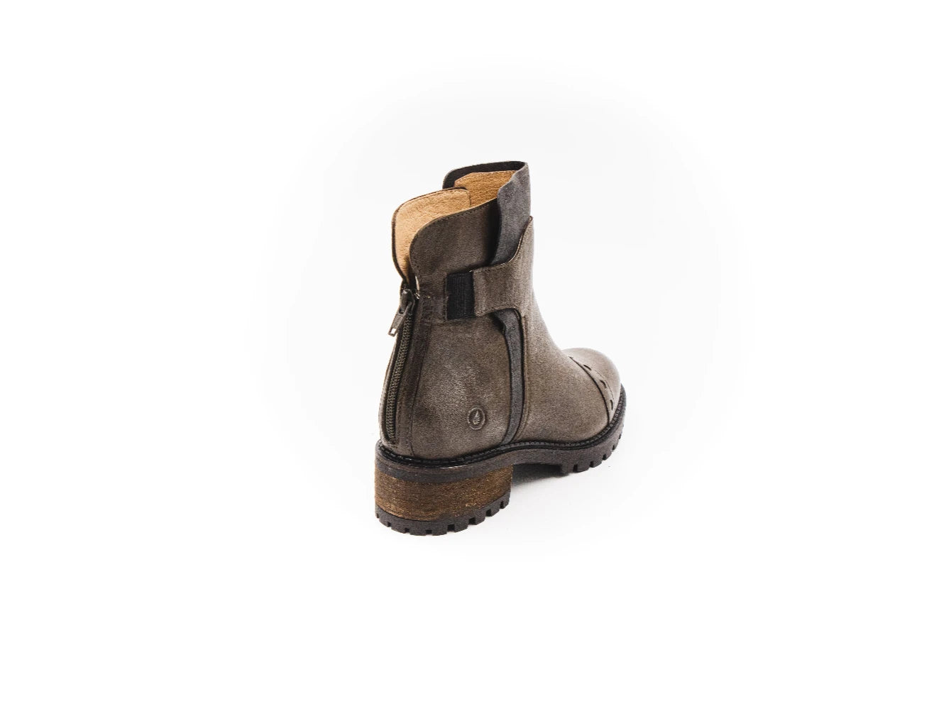 Brown leather boot with a wooden sole on a white background