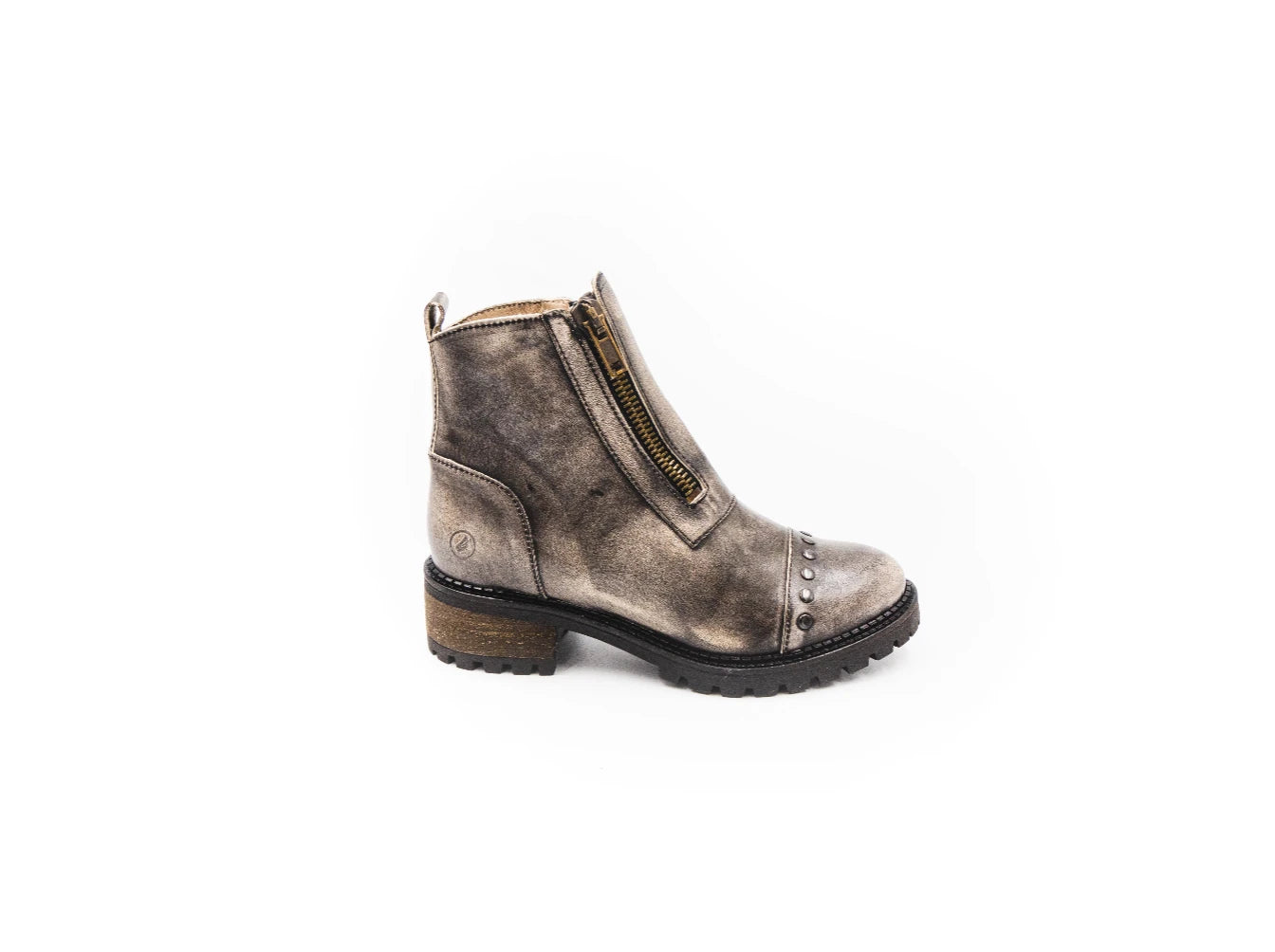 Gray ankle boot with zipper on a white background