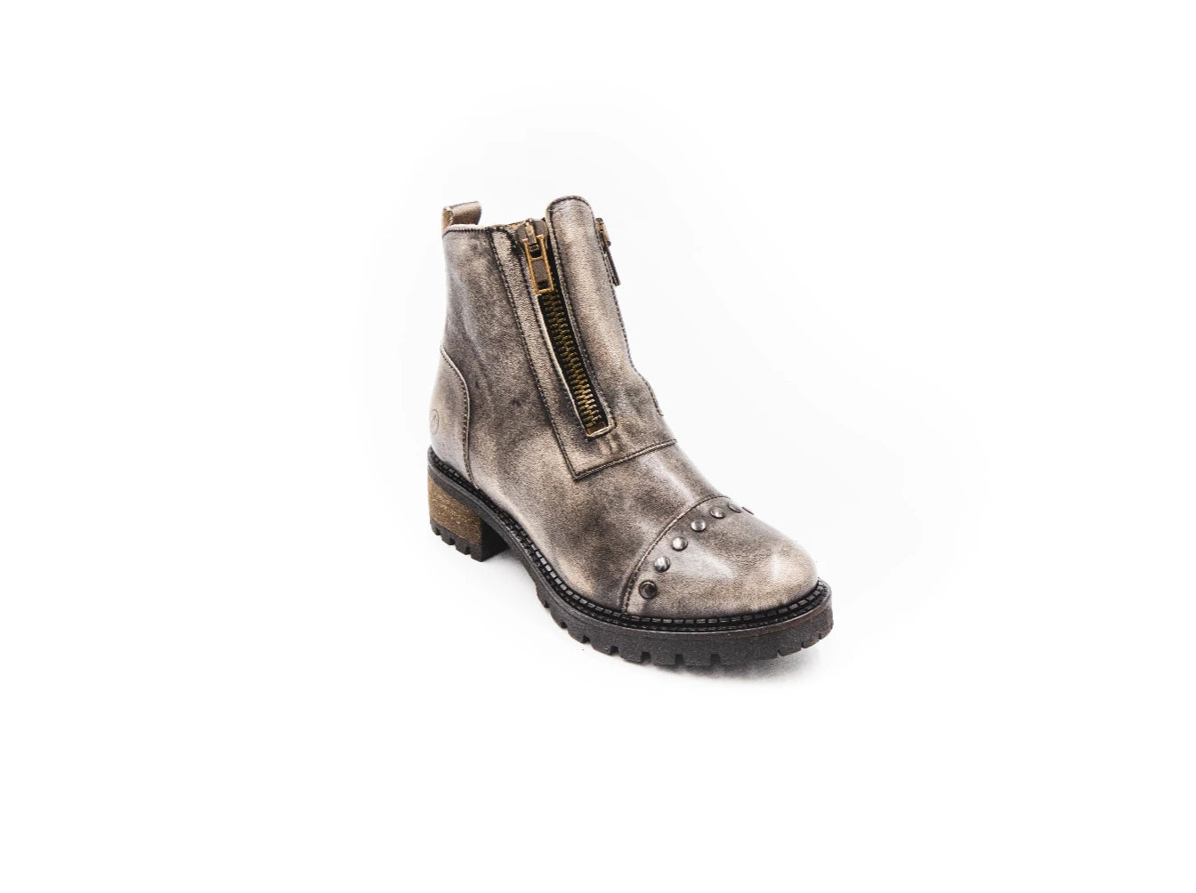 Brown leather boot with a zipper on a white background