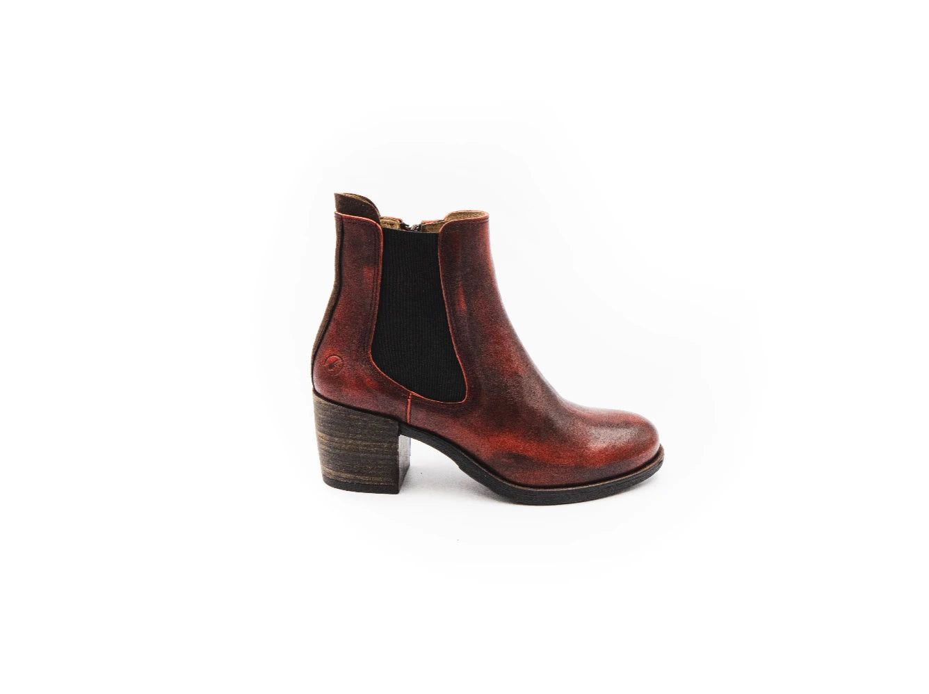 Brown leather ankle boot on a white background