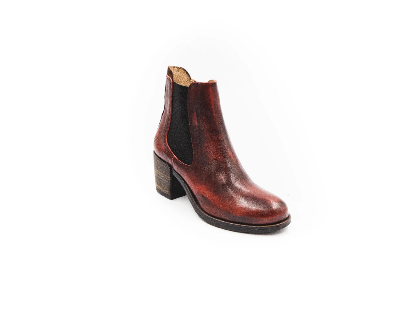Brown leather boot on a white background