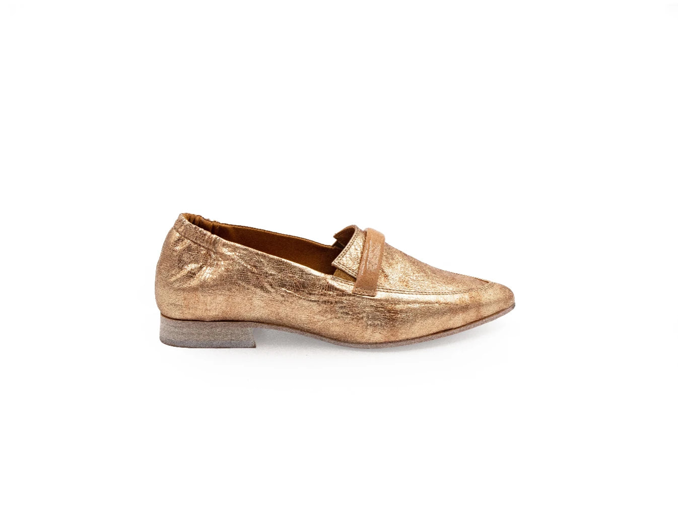 Bronze metallic loafer on a white background
