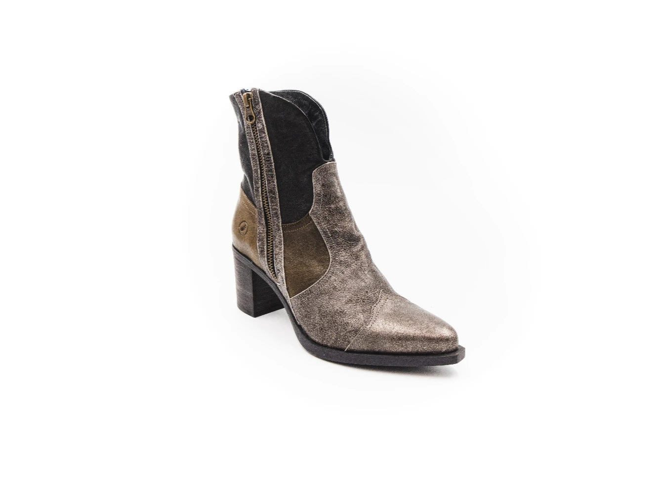 Brown ankle boot with black interior on a white background