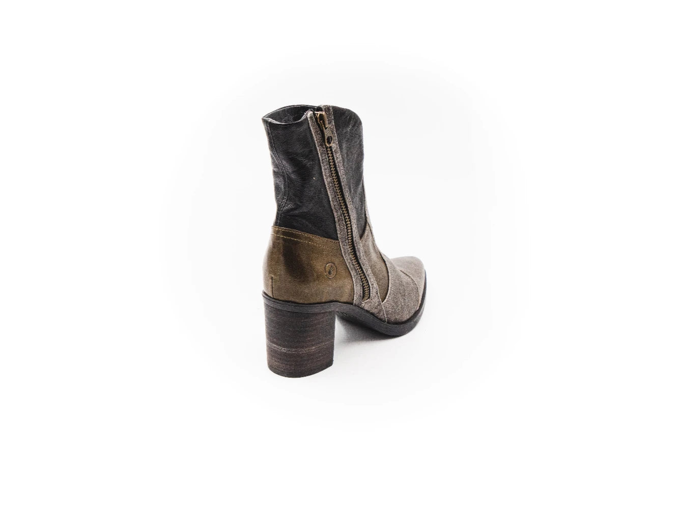 Brown leather boot with a zipper on a white background