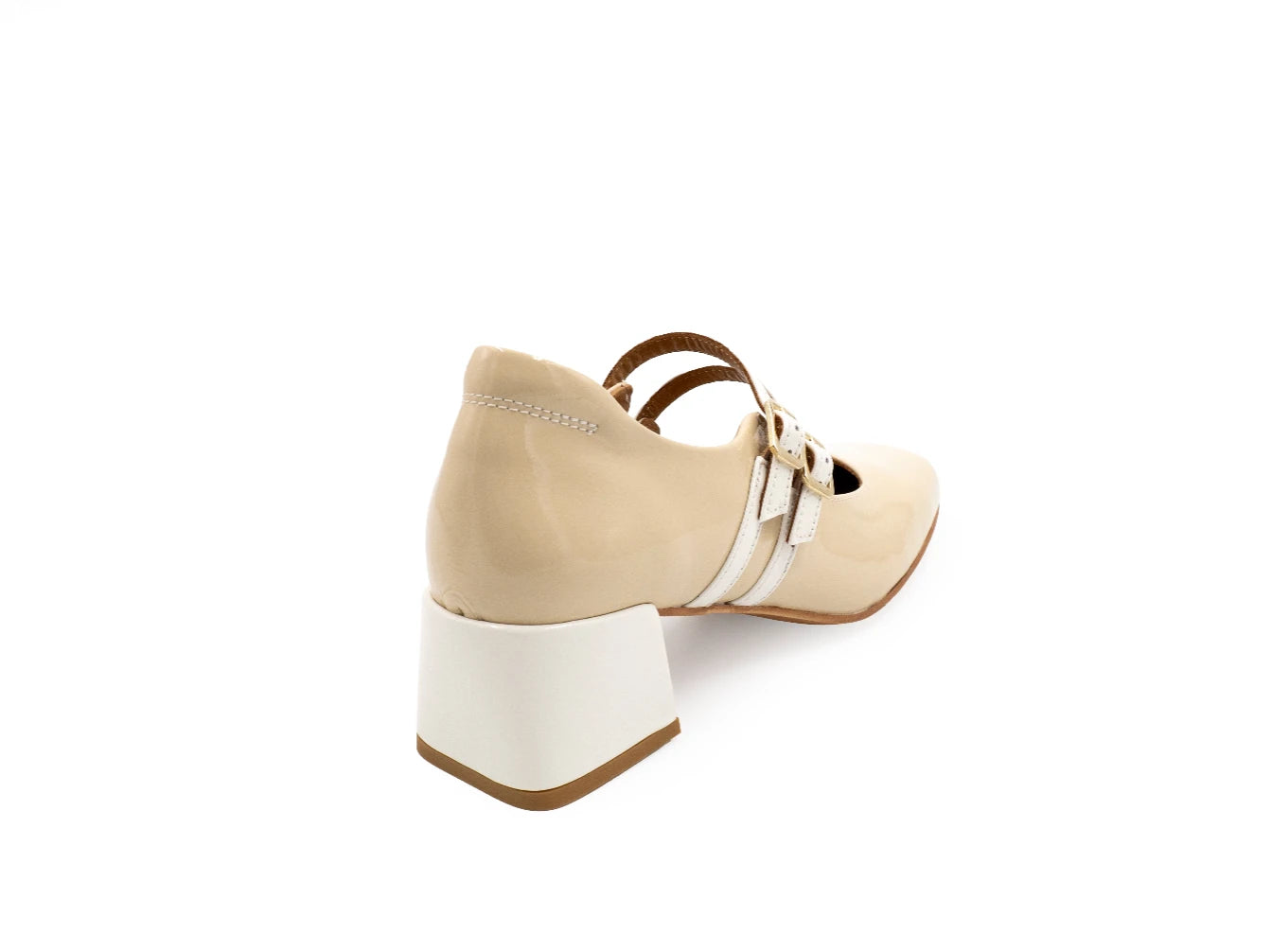 Beige sandal with a white sole on a white background